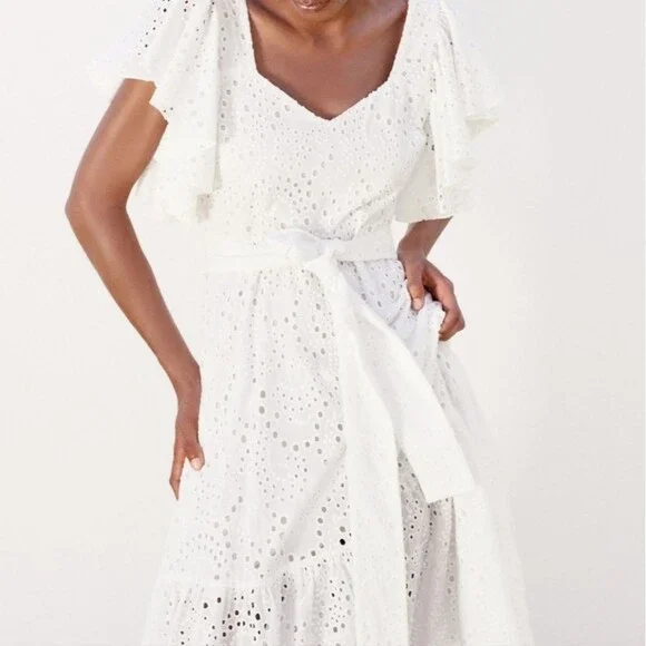 Zara White Wrap Midi Dress with Flutter Sleeves - Picture 1 of 11